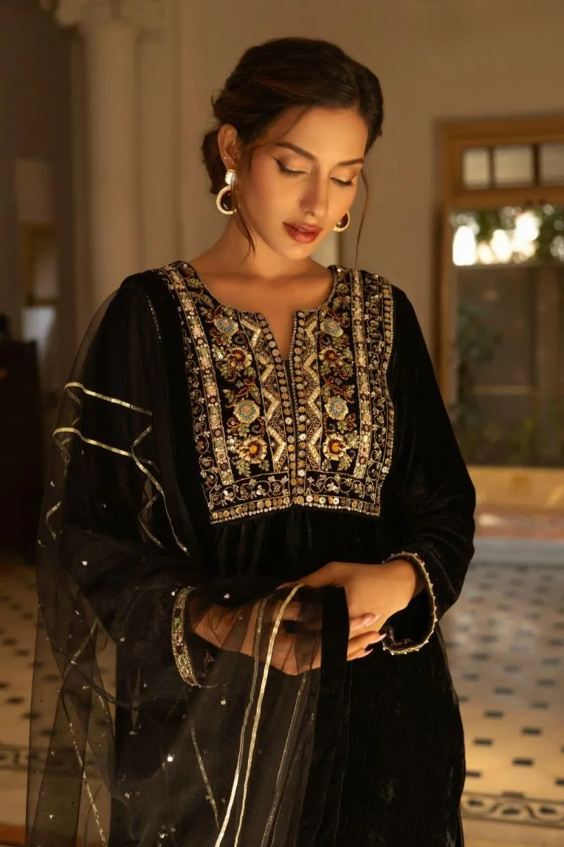 Insia Sohail - Anaara - Black - 3 Piece - Silk