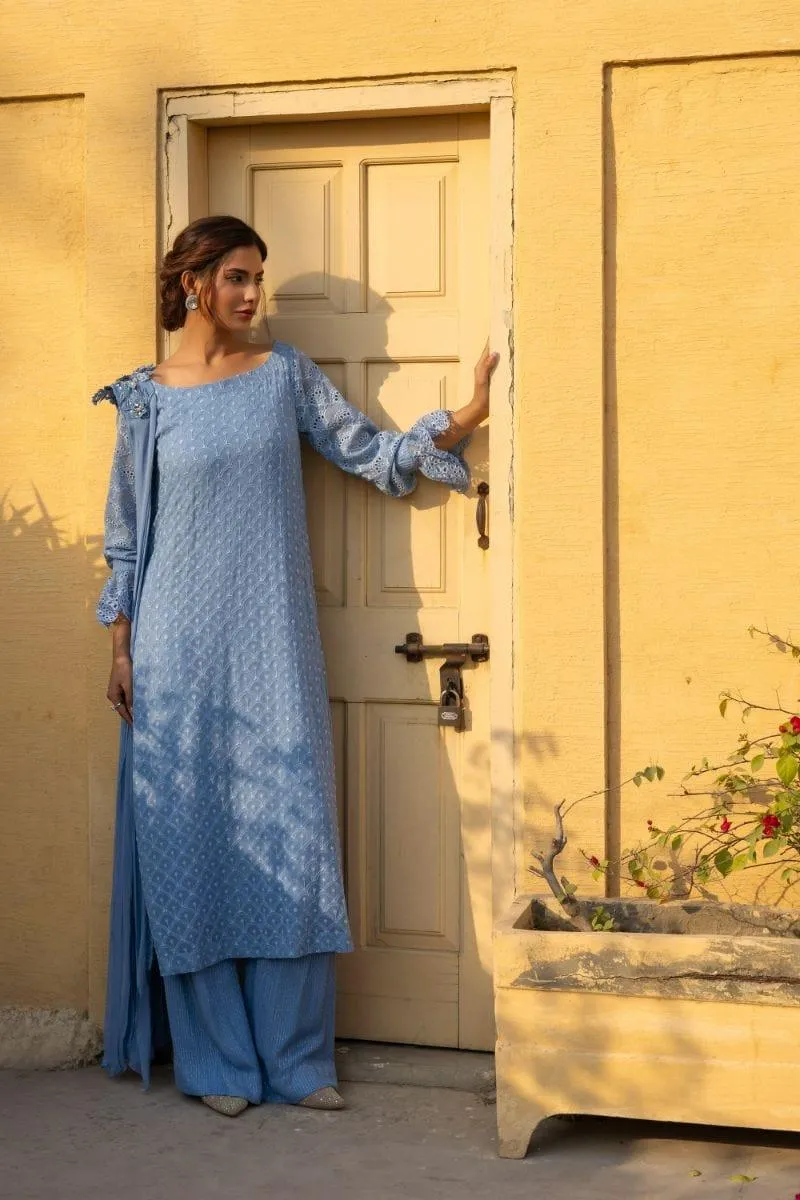 Insia Sohail - Chaandni - Ice blue - 3 Piece - Chiffon