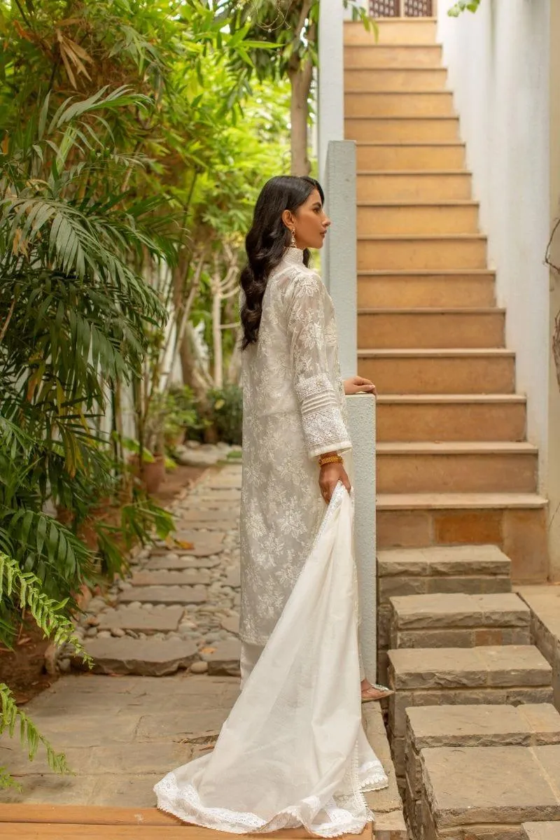Insia Sohail - Jasmine White - 3 Piece - Cotton Net