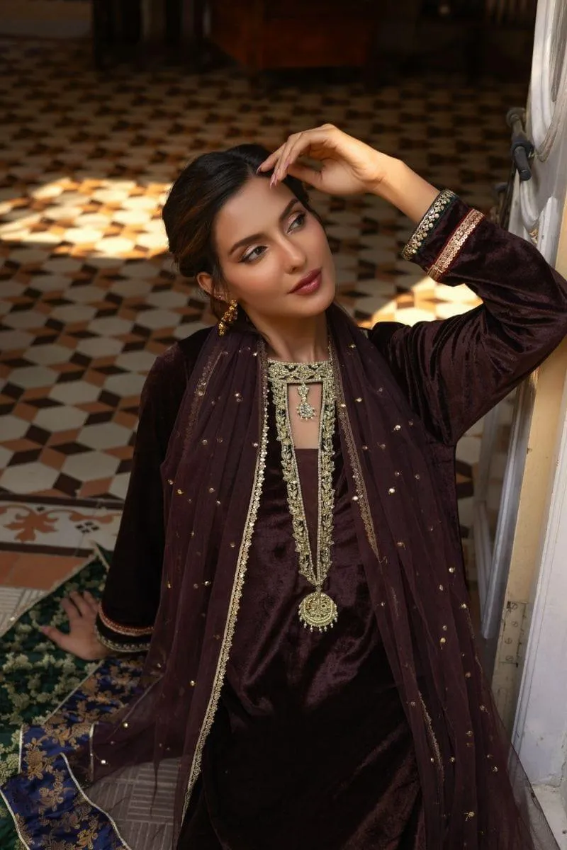 Insia Sohail - Reem - Brown - 3 Piece - Velvet