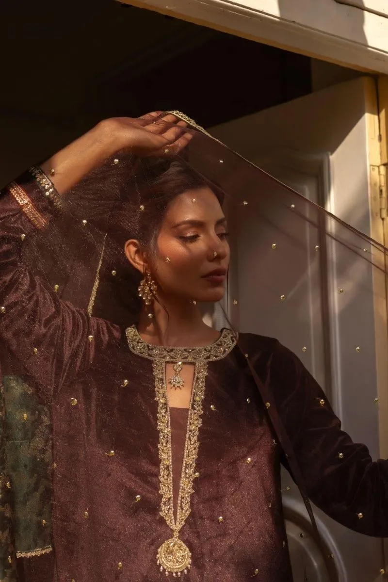 Insia Sohail - Reem - Brown - 3 Piece - Velvet