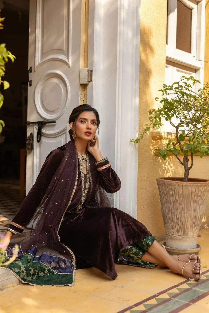 Insia Sohail - Reem - Brown - 3 Piece - Velvet