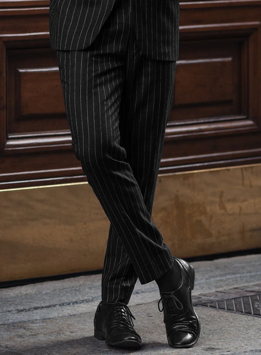 Italian Afito Black Chalkstripe Flannel Pants