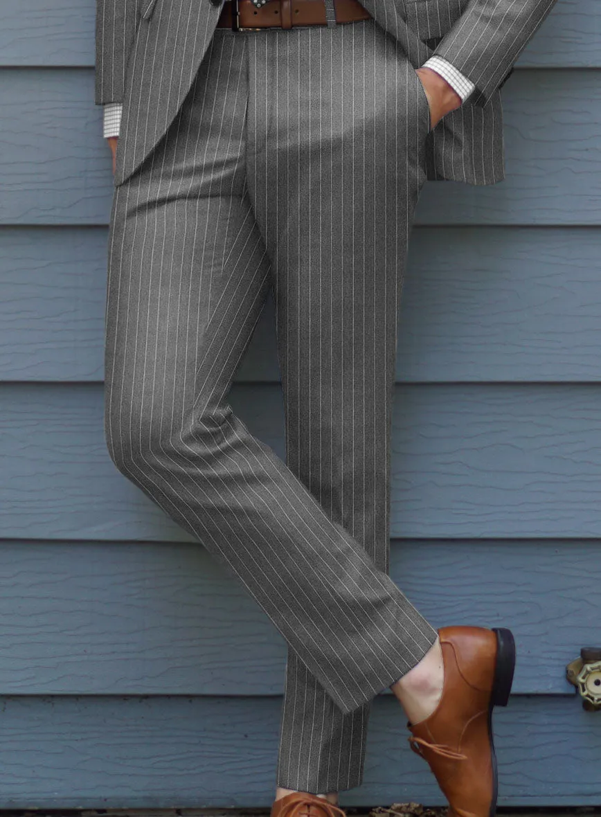 Italian Afito Gray Chalkstripe Flannel Pants