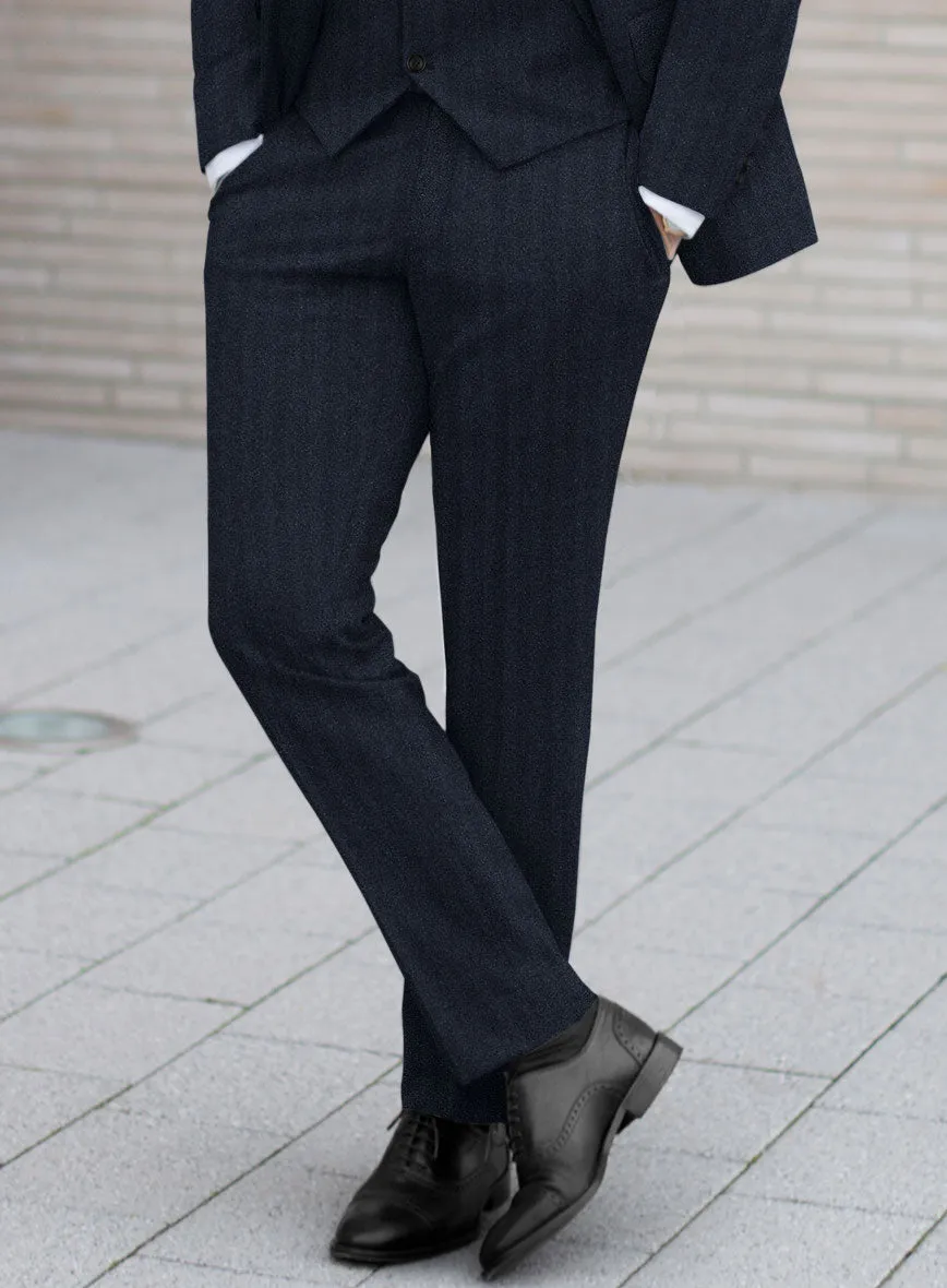 Italian Dark Blue Herringbone Flannel Pants