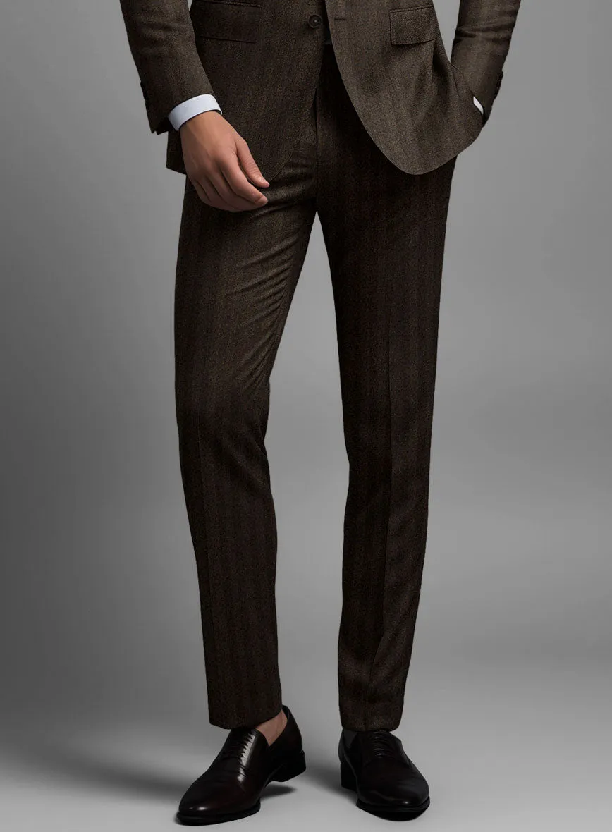 Italian Dark Brown Herringbone Flannel Pants