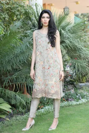 Khayal BY SHAISTA HASSAN - Grey with Peach Threadwork with Straight Pant - 3 Piece