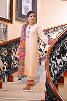 Khayal BY SHAISTA HASSAN - Off-White and multi-coloured raw silk - 3 Piece