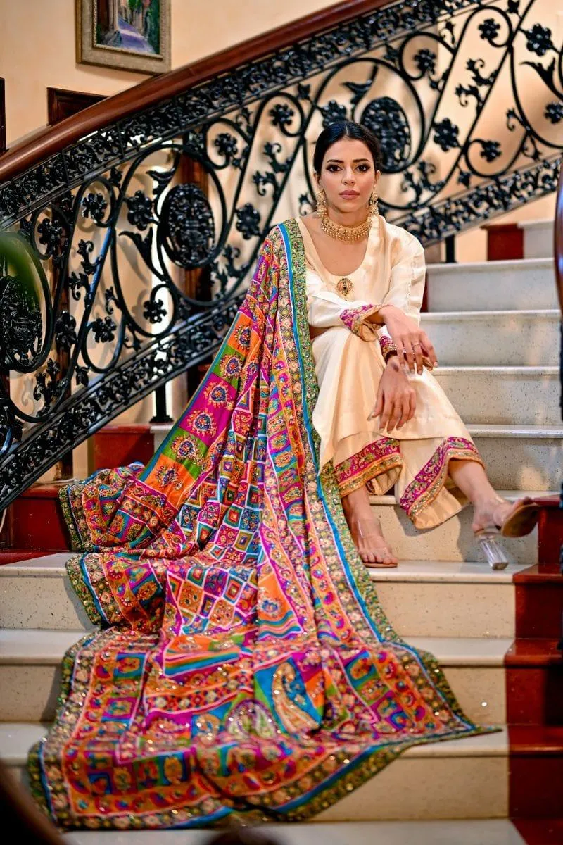 Khayal BY SHAISTA HASSAN - Off-White and multi-coloured raw silk - 3 Piece