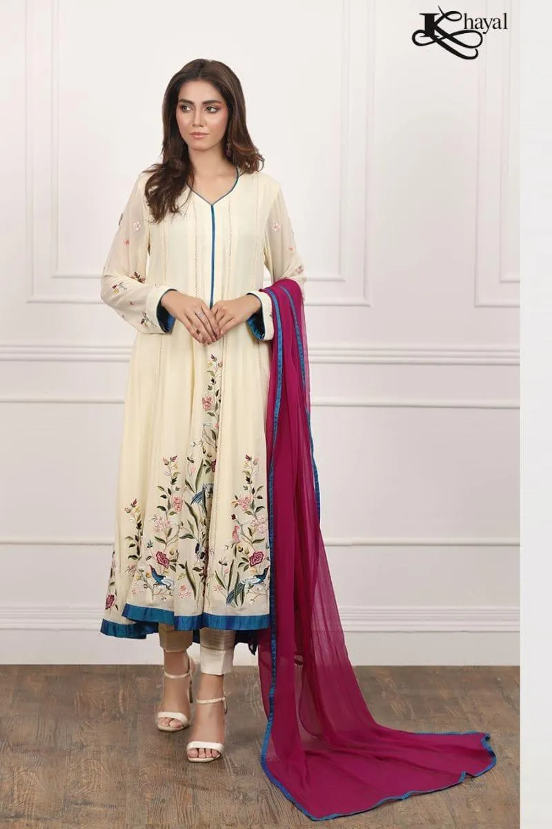 Khayal BY SHAISTA HASSAN - Pure chiffon georgette off-white  - 3 Piece