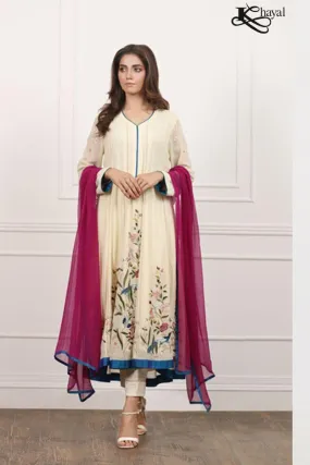 Khayal BY SHAISTA HASSAN - Pure chiffon georgette off-white  - 3 Piece