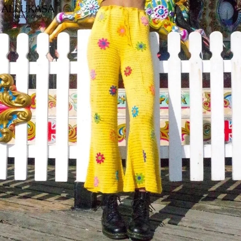 Knitted Crochet Flared Pants