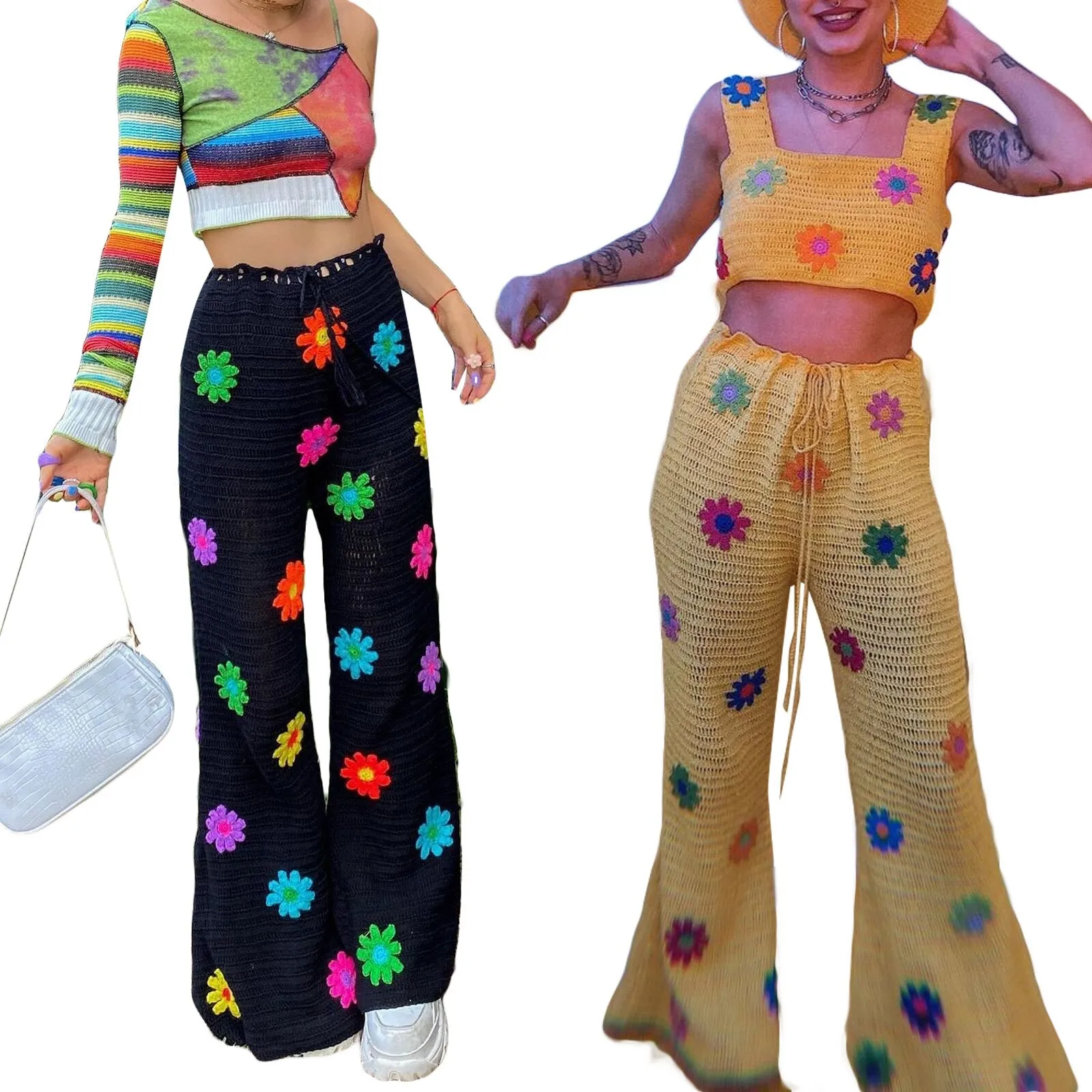 Knitted Crochet Flared Pants