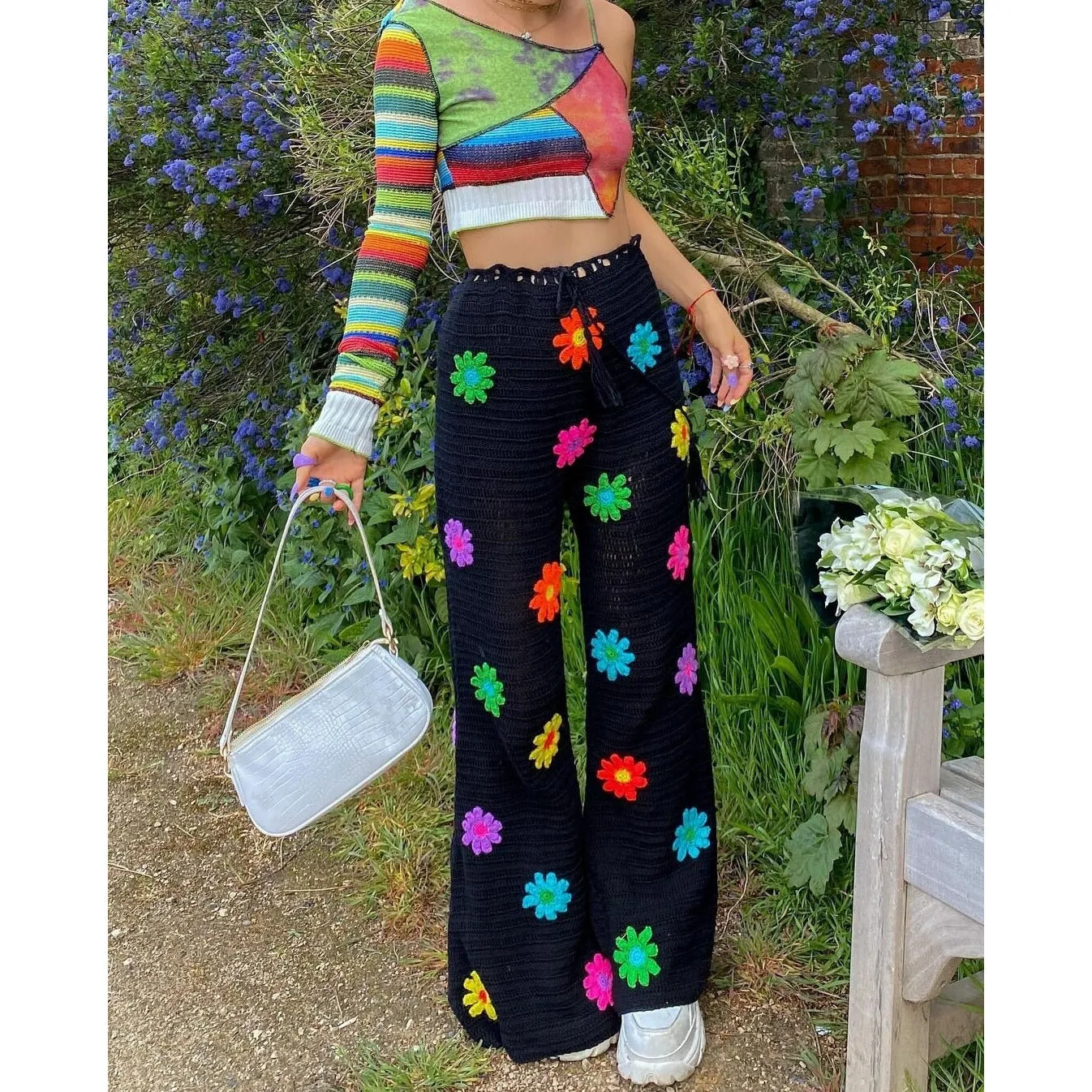 Knitted Crochet Flared Pants
