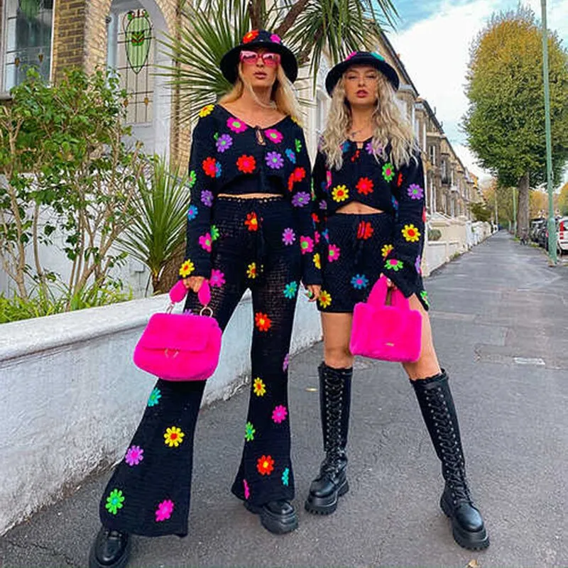 Knitted Crochet Flared Pants
