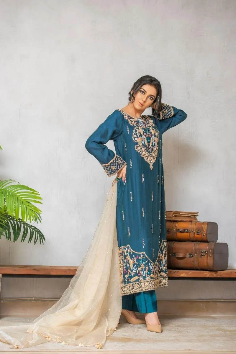 Kuli Jume - Teal Fantasy - Turquoise - Silk - 3 Piece
