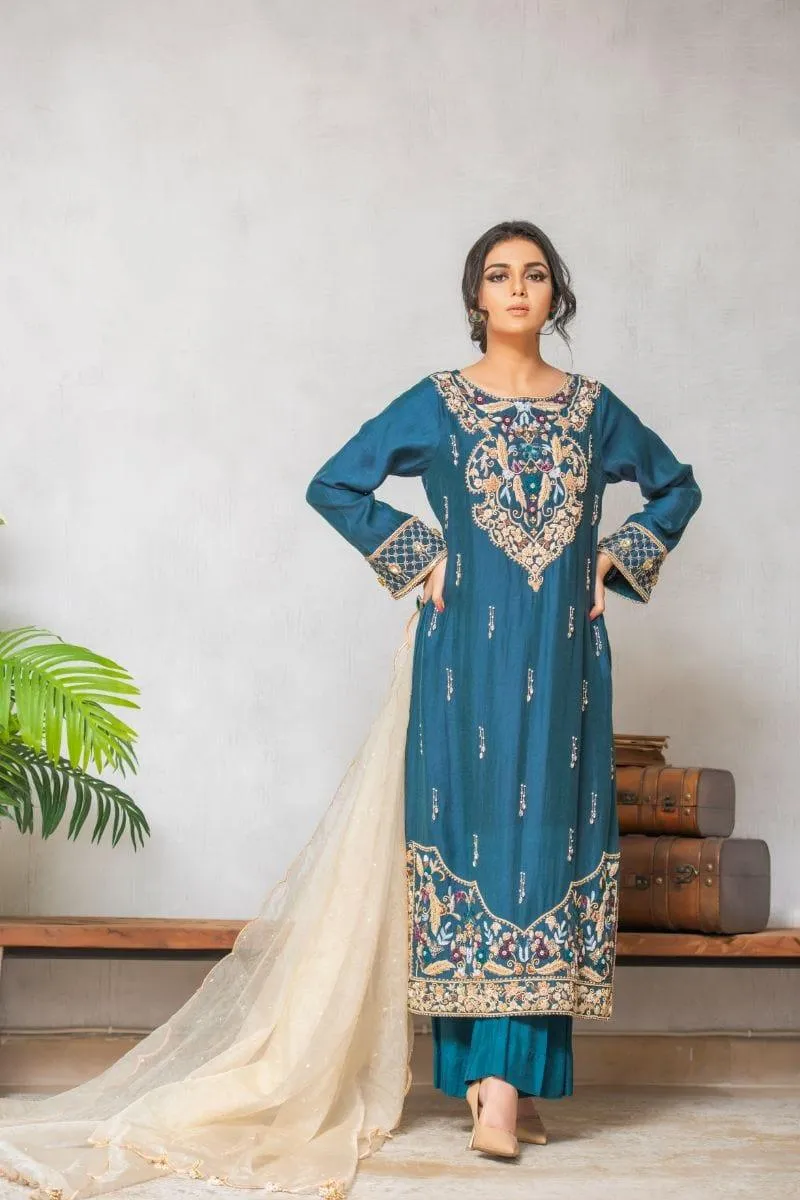 Kuli Jume - Teal Fantasy - Turquoise - Silk - 3 Piece