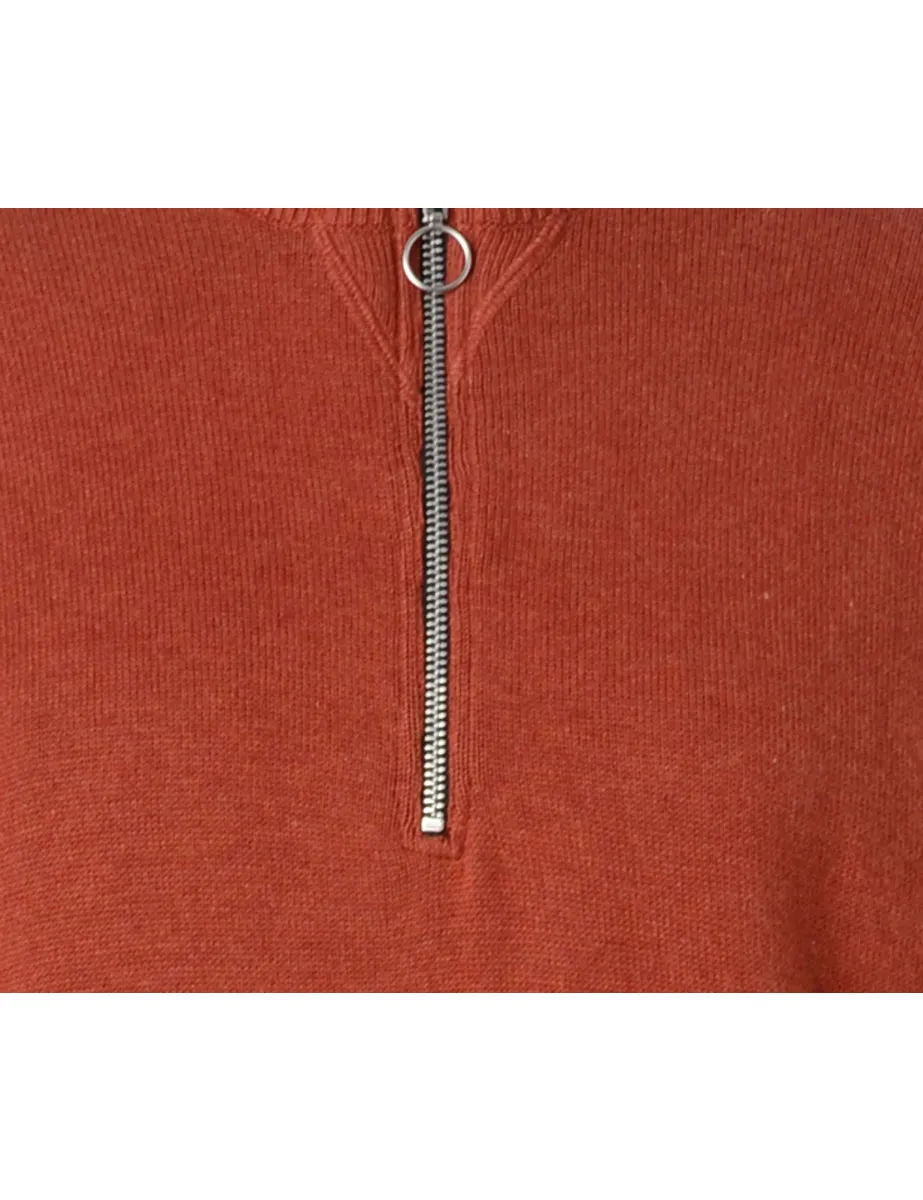 Label Brown Zip Front Knitted Jumper