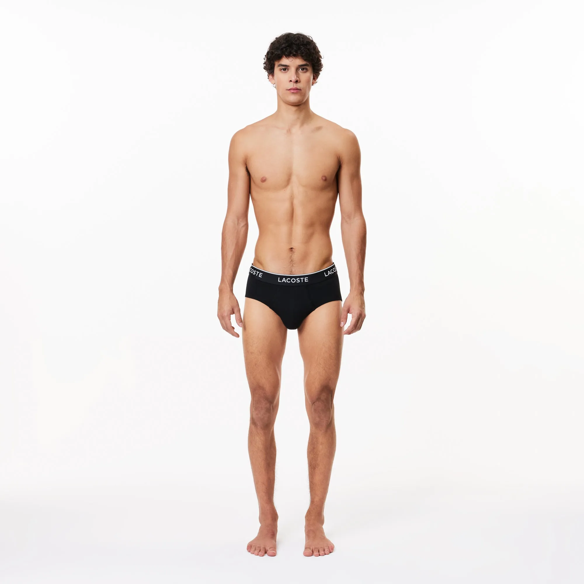 Lacoste Cotton Stretch Brief 3 Pack - Black/White/Silver Chine