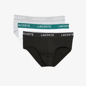 Lacoste Cotton Stretch Brief 3 Pack - Black/White/Silver Chine