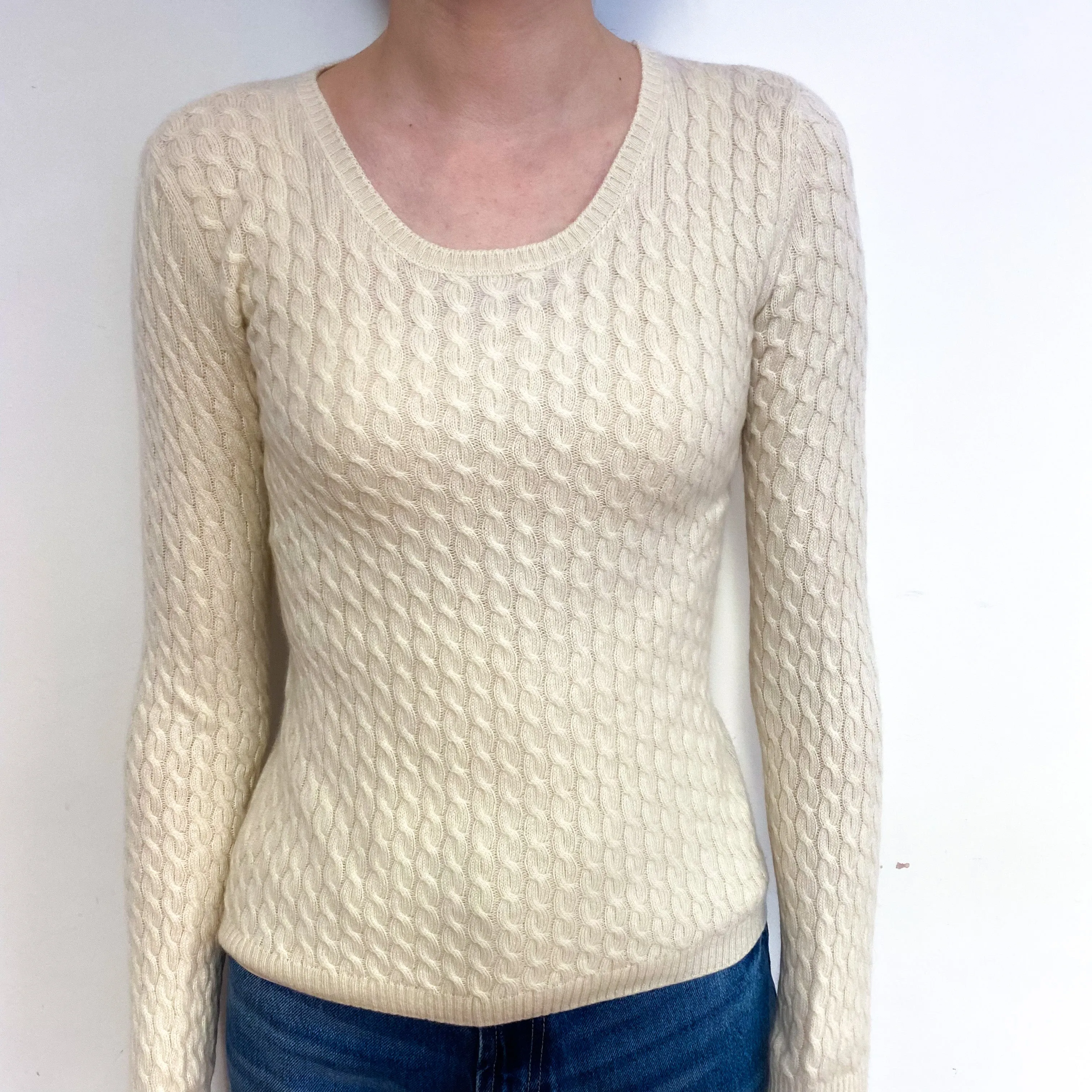Loro Piana Cream Cable Cashmere Crew Neck Jumper Extra Small