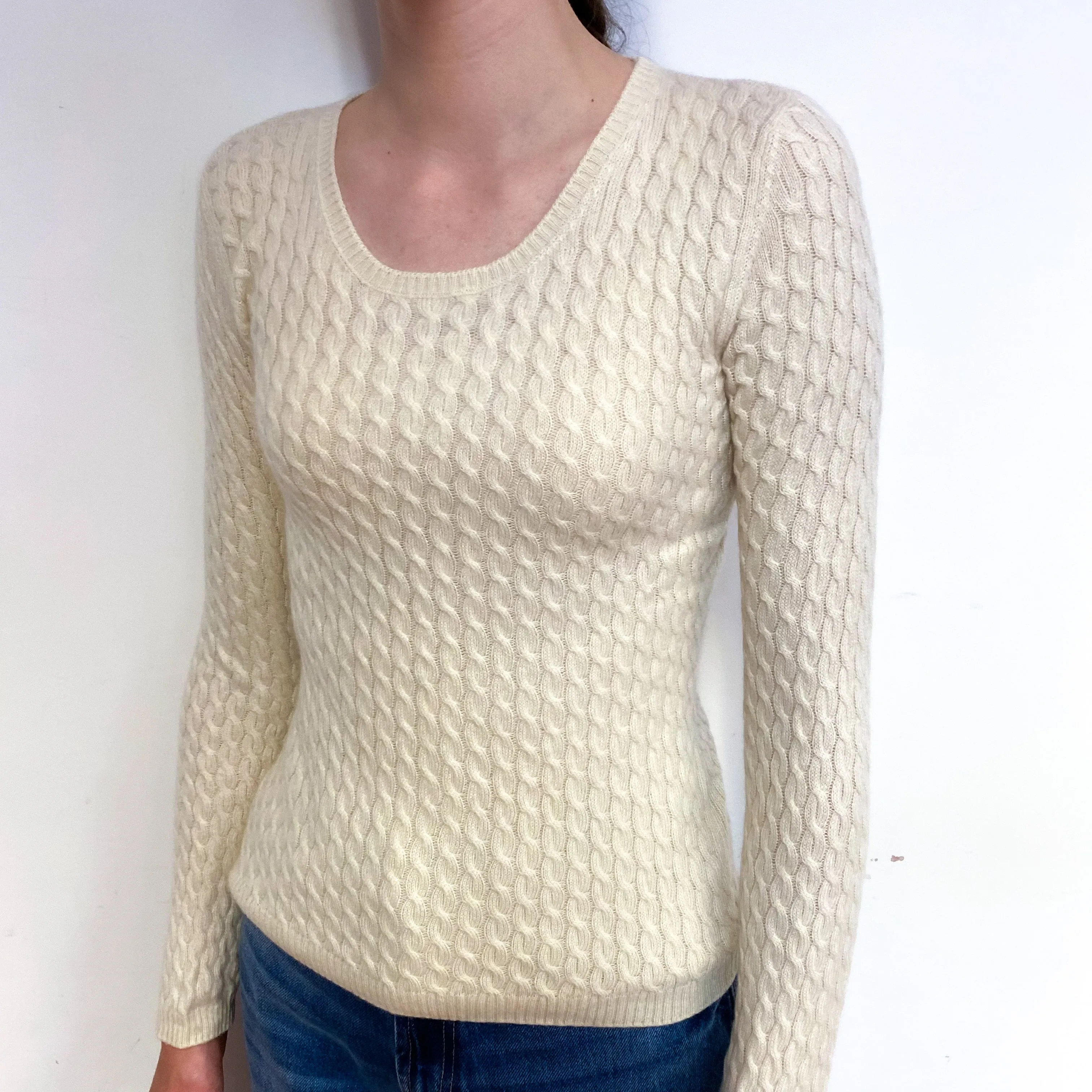 Loro Piana Cream Cable Cashmere Crew Neck Jumper Extra Small