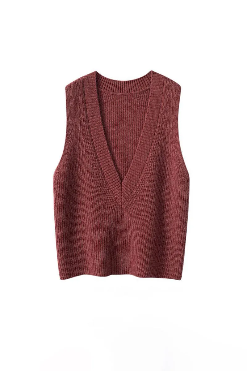 Luxe Cashmere Deep V-Neck Sweater Vest