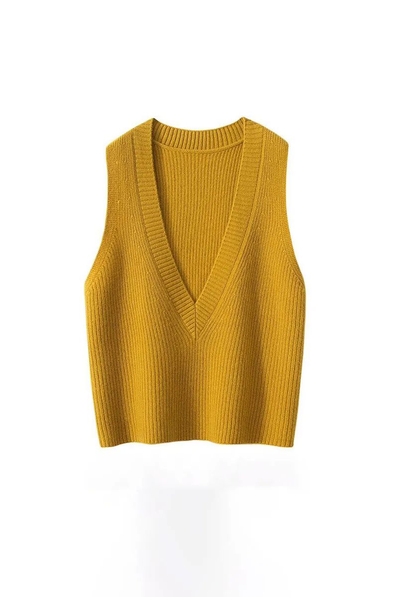 Luxe Cashmere Deep V-Neck Sweater Vest