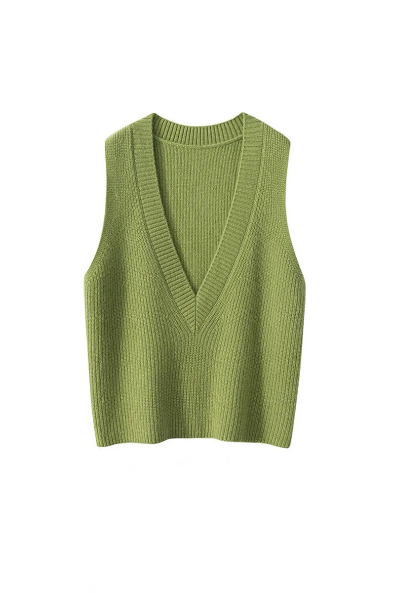 Luxe Cashmere Deep V-Neck Sweater Vest