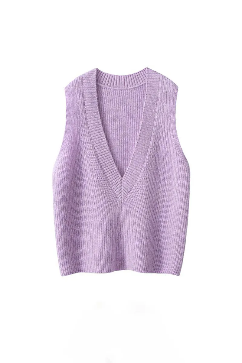 Luxe Cashmere Deep V-Neck Sweater Vest