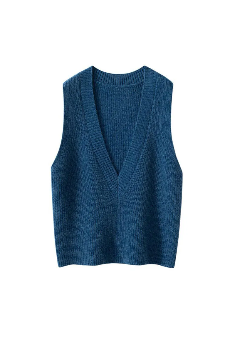 Luxe Cashmere Deep V-Neck Sweater Vest