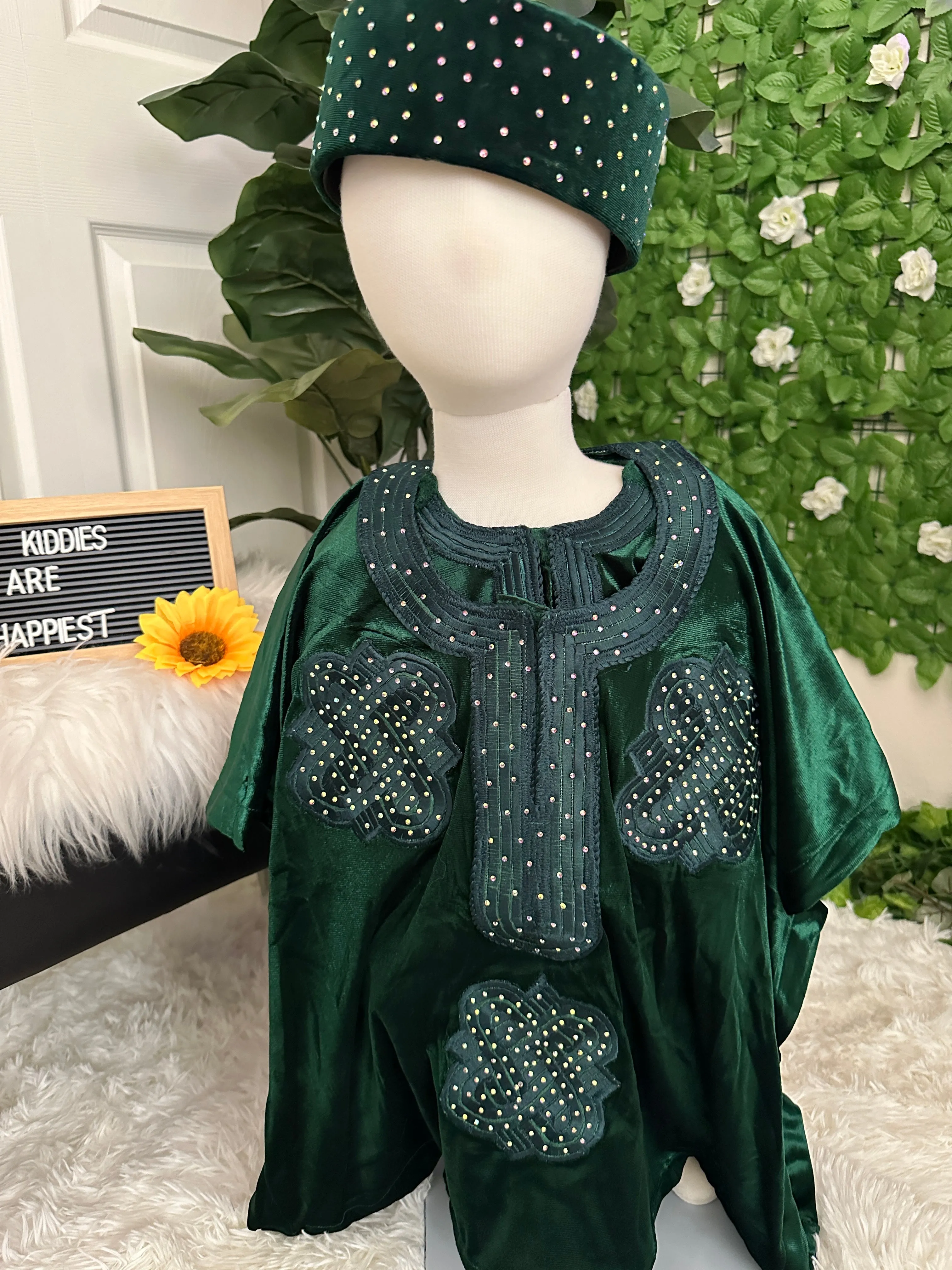 Luxury 4pcs velvet stoned Agbada for a boy