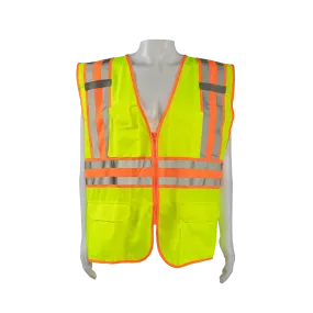 LV2-CB2 ANSI Class II Deluxe Two Tone DOT Safety Vest, Lime Solid Orange Contrast