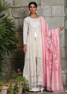 Maheen Trends - Amethyst - White & Pink - 3 Piece - Organza