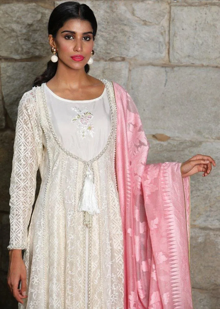 Maheen Trends - Amethyst - White & Pink - 3 Piece - Organza