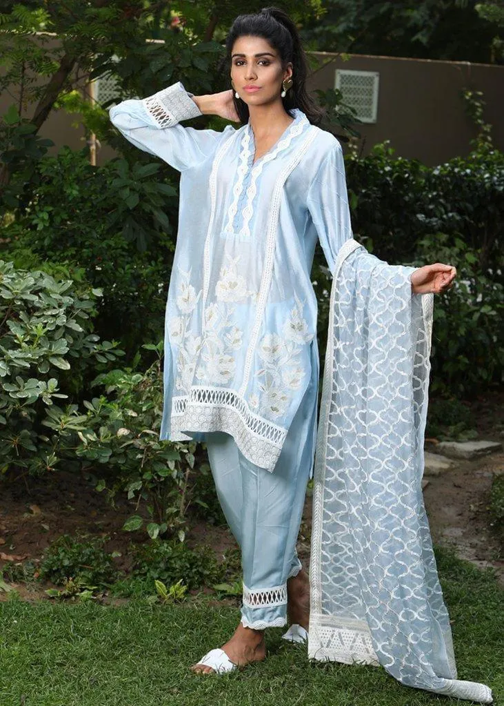 Maheen Trends - Apatite - Sky Blue - 3 Piece - Cotton Silk