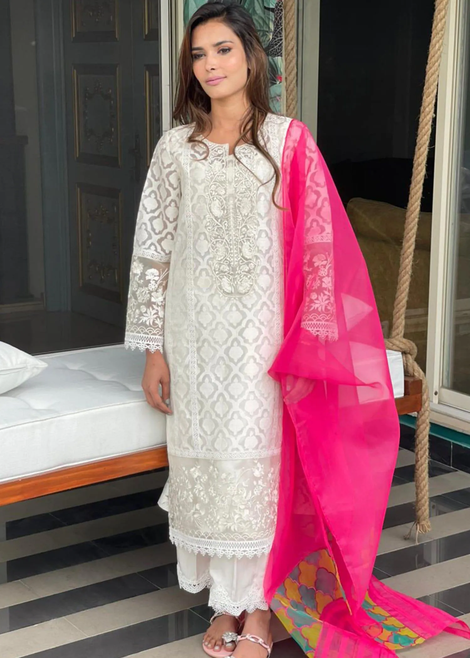 Maheen Trends - Jasmine - White - 2 Piece - Organza