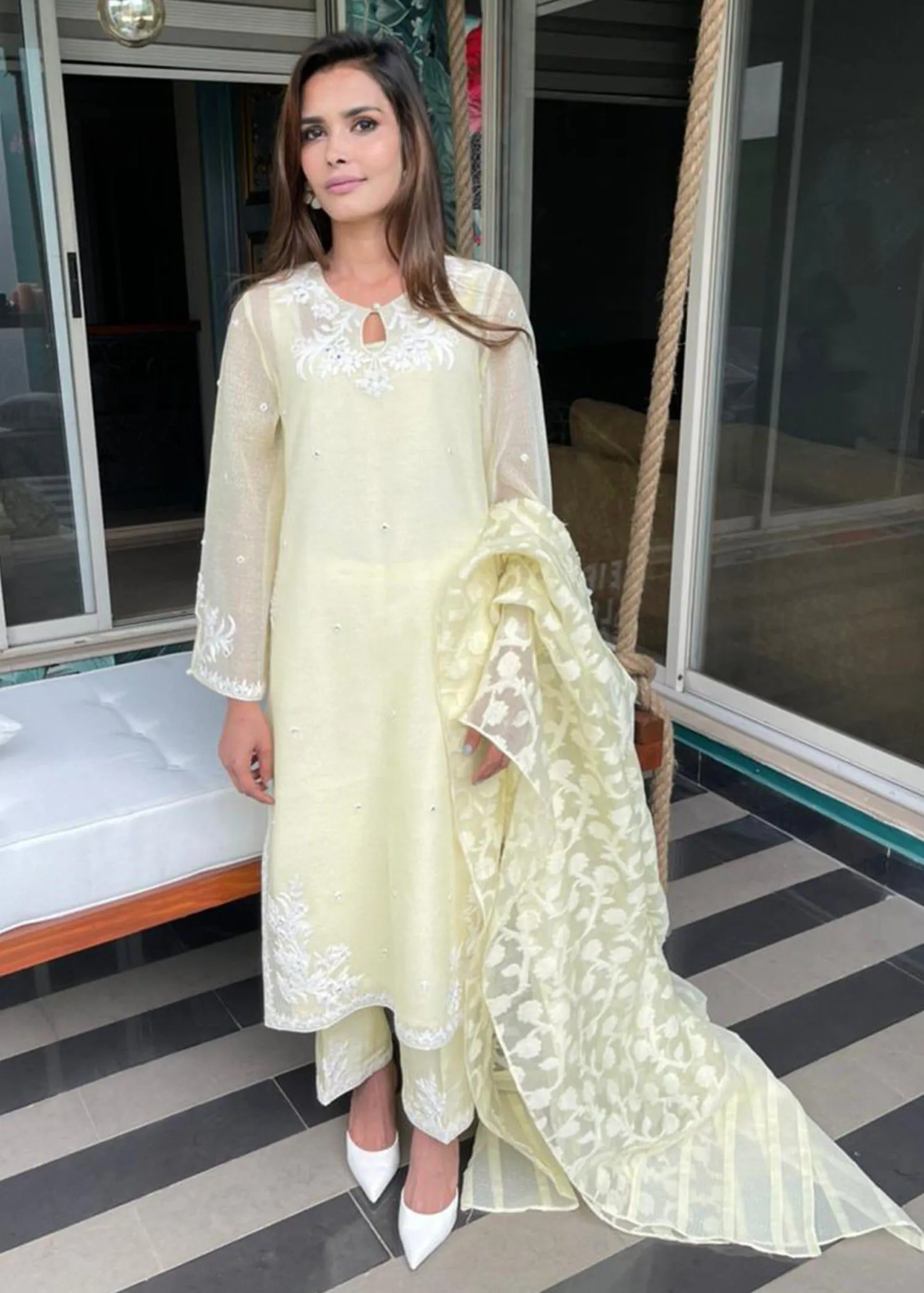 Maheen Trends - Summer zest - Lime Yellow - 3 Piece - Organza