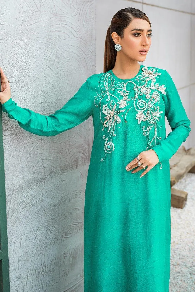 Malook - Azmaray - Green -Raw Silk - 2 Piece
