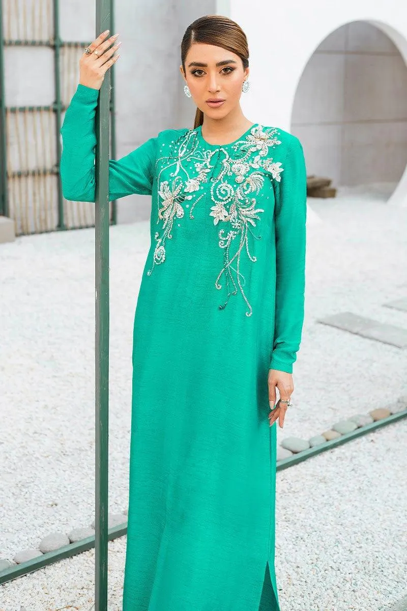 Malook - Azmaray - Green -Raw Silk - 2 Piece