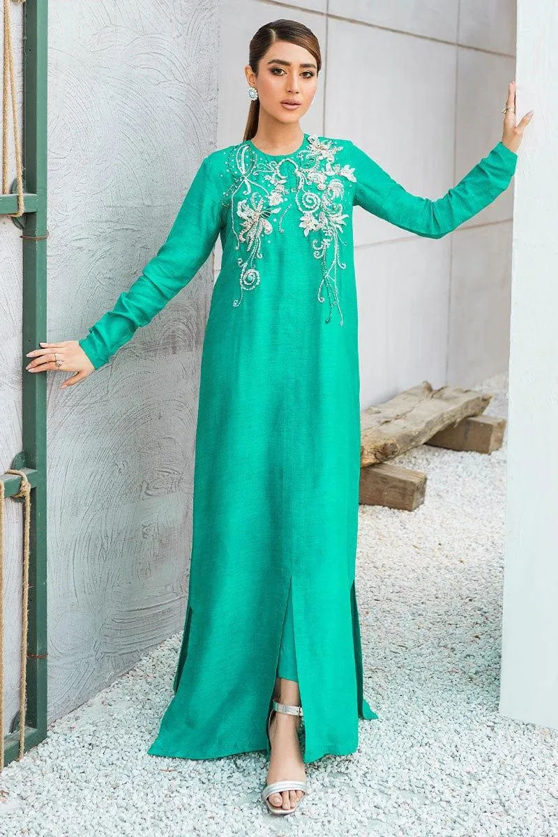 Malook - Azmaray - Green -Raw Silk - 2 Piece
