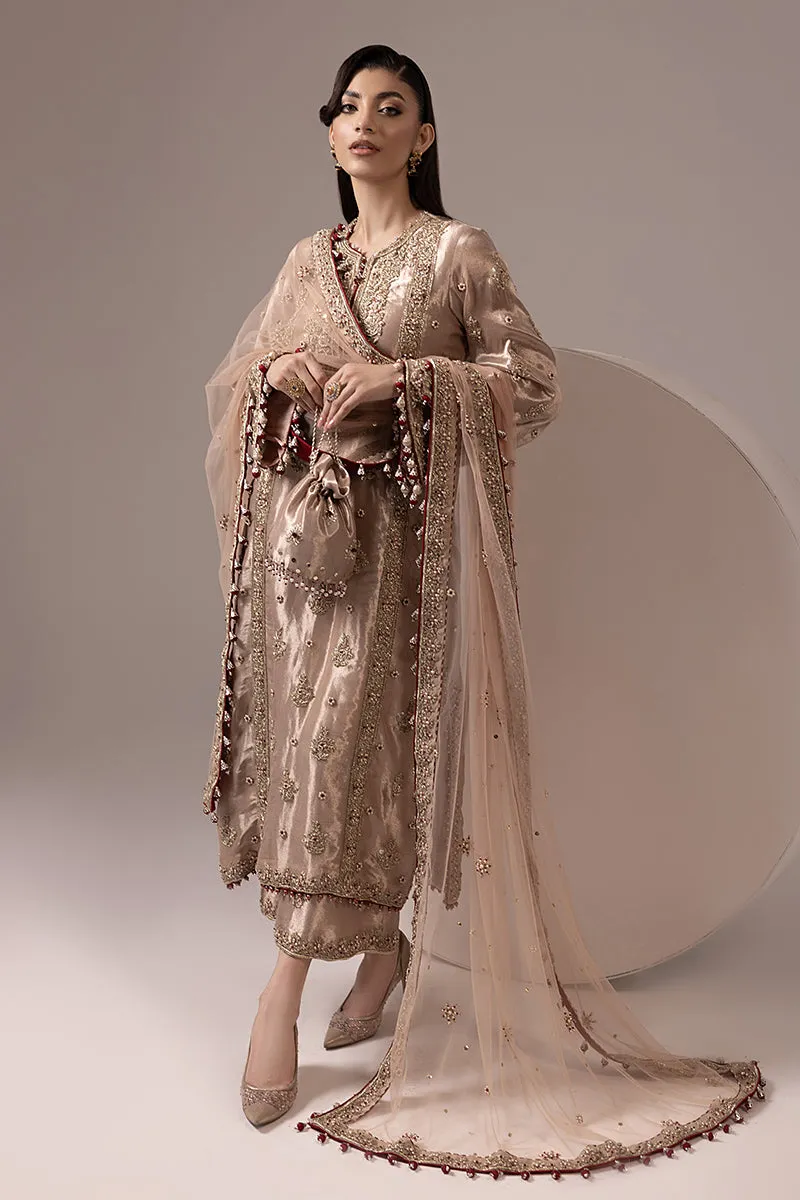 Malook - GULNAR - Rose Gold - Tissue & Net - 3 Piece - UnStitch