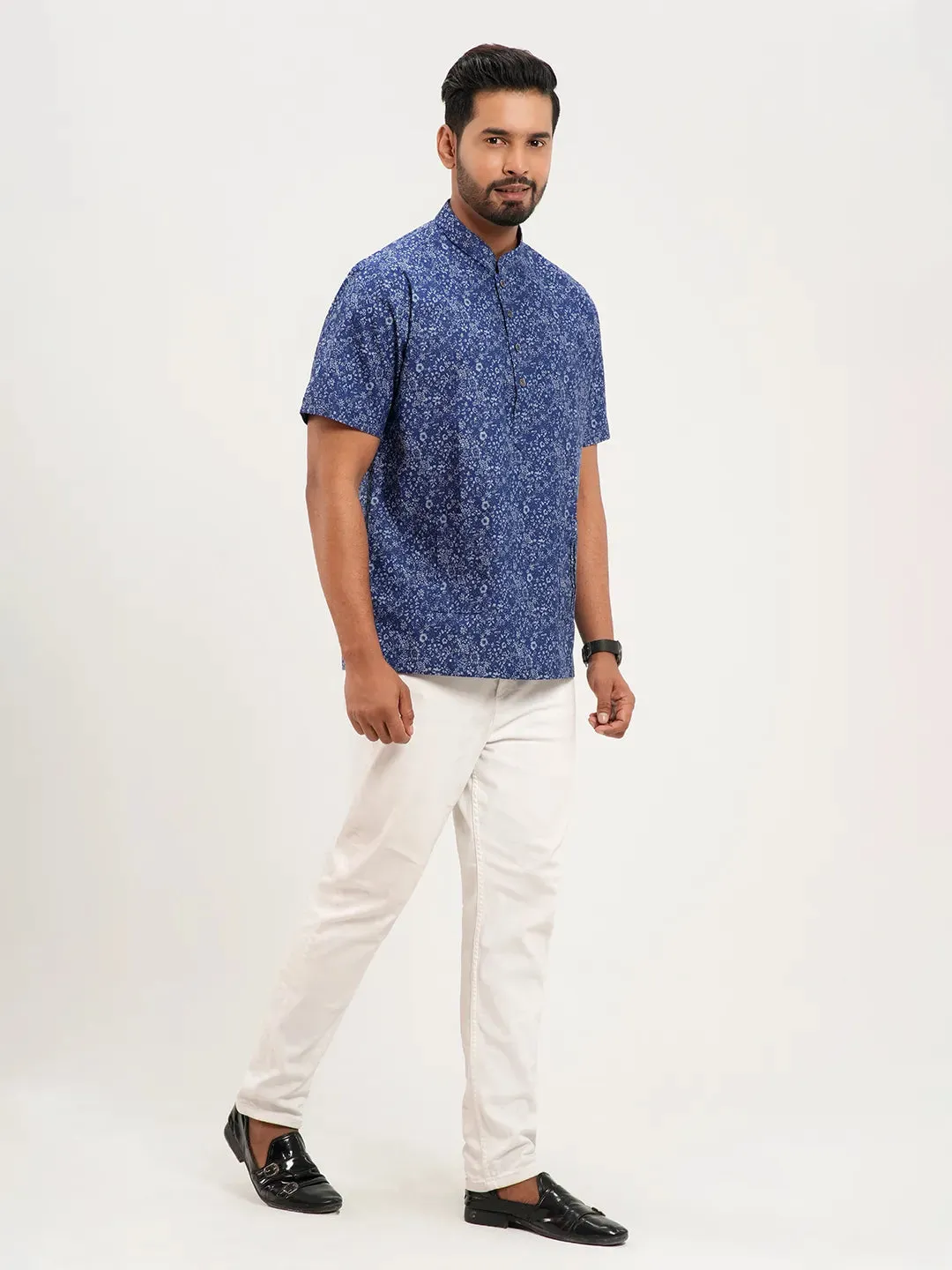 Men's Band  Collar Printed Casual  Half Sleeve Shirt