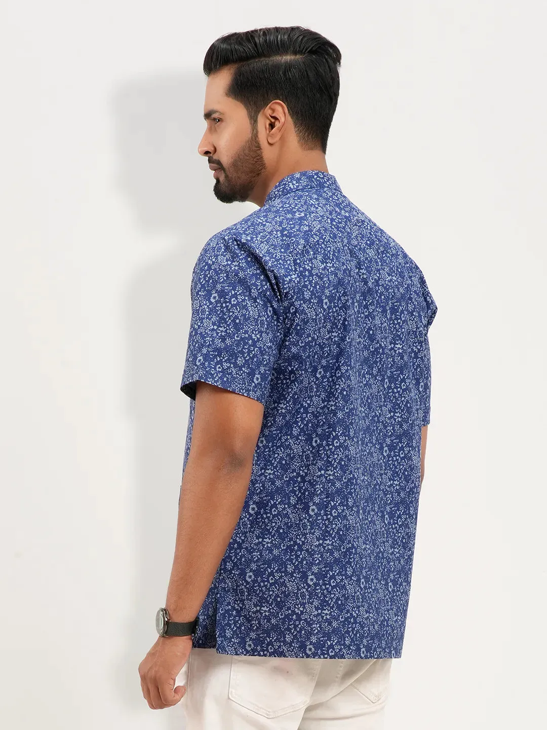 Men's Band  Collar Printed Casual  Half Sleeve Shirt