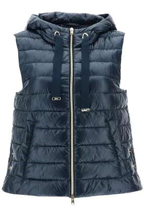 Mens Dark Blue Polyamide Gilet With Hood