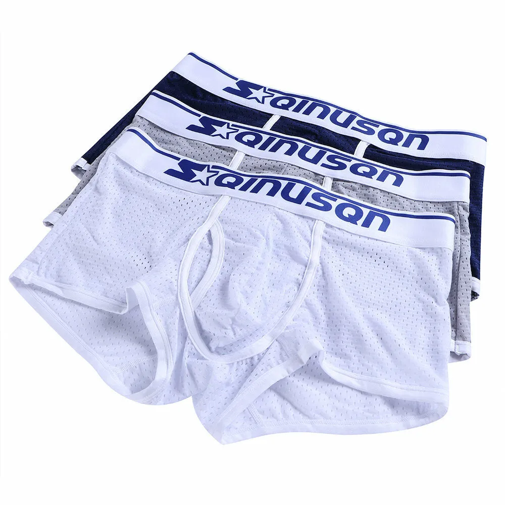 Men's Low Waist Ice Silk Mesh Breathable Boxer Underwear with Convex Pouch