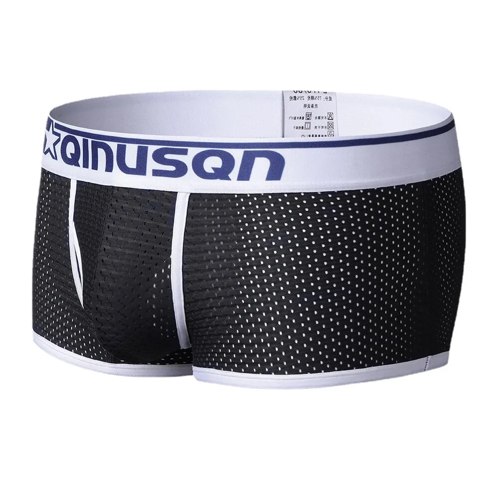 Men's Low Waist Ice Silk Mesh Breathable Boxer Underwear with Convex Pouch