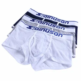 Men's Low Waist Ice Silk Mesh Breathable Boxer Underwear with Convex Pouch