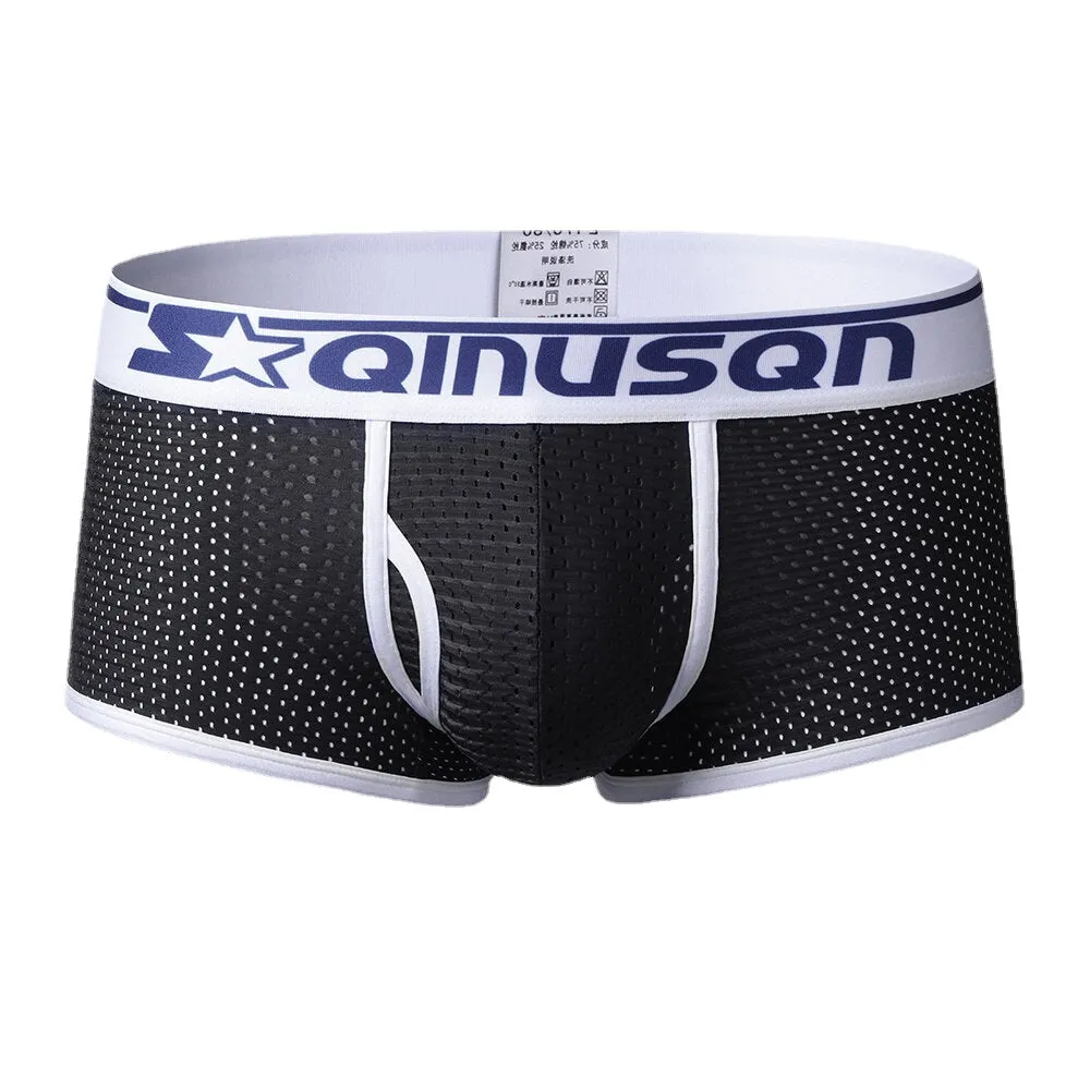 Men's Low Waist Ice Silk Mesh Breathable Boxer Underwear with Convex Pouch