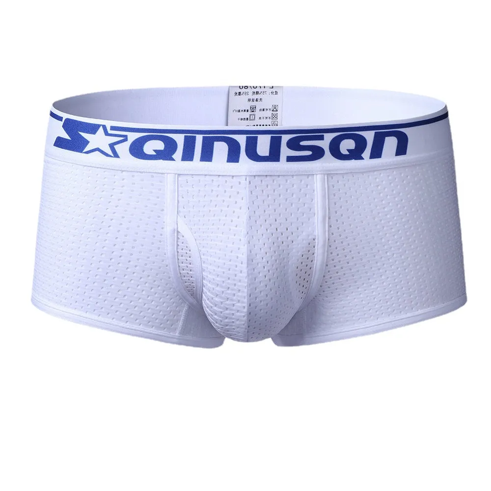 Men's Low Waist Ice Silk Mesh Breathable Boxer Underwear with Convex Pouch